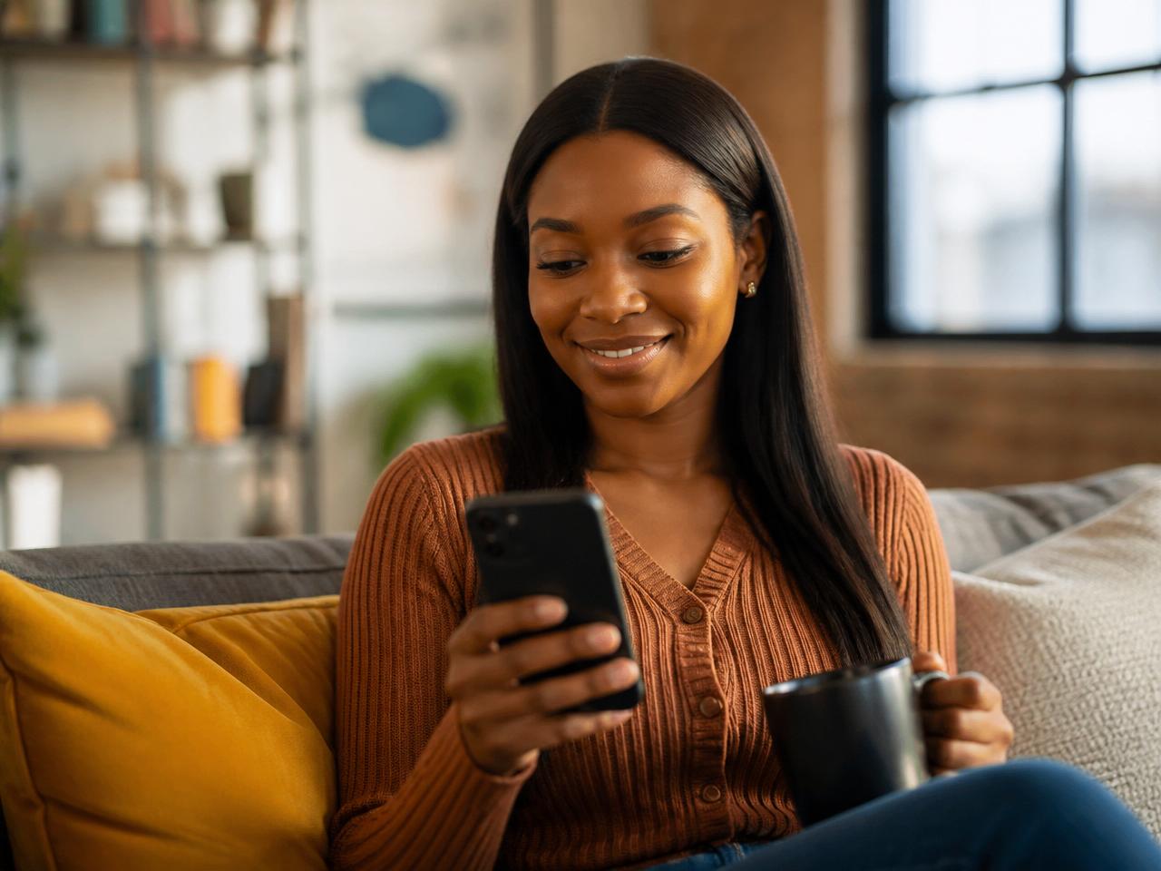 Young woman reviewing her Pady savings and investment goals on her phone